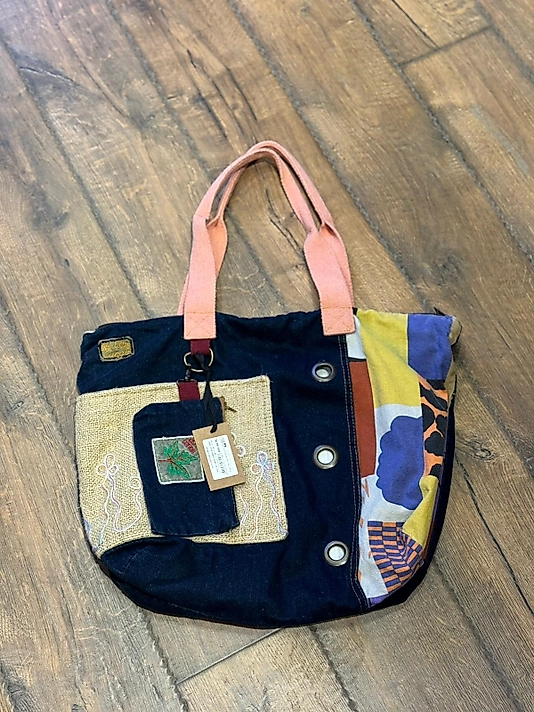 Old Cotton Vintage Salaş Çok Renkli Orta Boy Günlük Seyahat Gezi Omuz Çantası 36cmx34cm