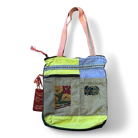 Old Cotton Cargo Vintage Renkli Etnik Orta Boy Günlük Kadın Kol Omuz Çantası 27CM x 33CM