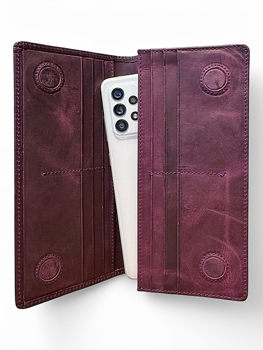 Hakiki Eskitme Deri (Renk:Antik Mor) Unisex Cüzdan Telefon Bölmeli