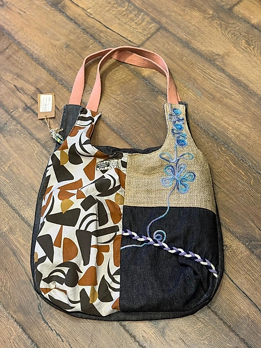 Old Cotton Vintage Renkli Salaş Etnik Orta Boy Günlük Kadın Kol Omuz Çantası 34 cm x 37 cm