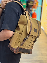 Old Cotton Vintage Kanvas Deri Su Geçirmez Unisex Laptop Bölmeli Okul Seyahat Kamp Sırt Çantası 35 cm X 40 cm