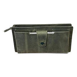 Hakiki Eskitme Deri (Renk:Haki) Unisex Cüzdan Telefon Bölmeli