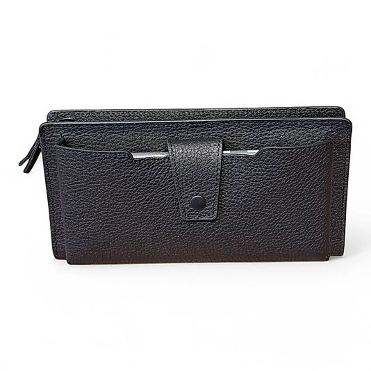 Hakiki Eskitme Deri (Renk:Siyah) Unisex Cüzdan Telefon Bölmeli