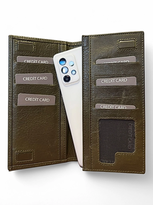Hakiki Deri (Renk:Yeşil) Unisex Cüzdan Telefon Bölmeli