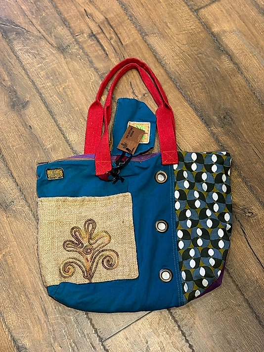 Old Cotton Vintage Salaş Çok Renkli Orta Boy Günlük Seyahat Gezi Omuz Çantası 36cmx34cm