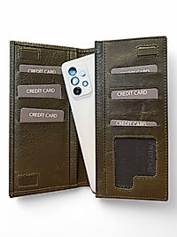 Hakiki Deri (Renk:Yeşil) Unisex Cüzdan Telefon Bölmeli