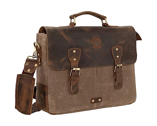 Hakiki Eskitme Deri Kanvas El ve Omuz Askılı Evrak Çantası