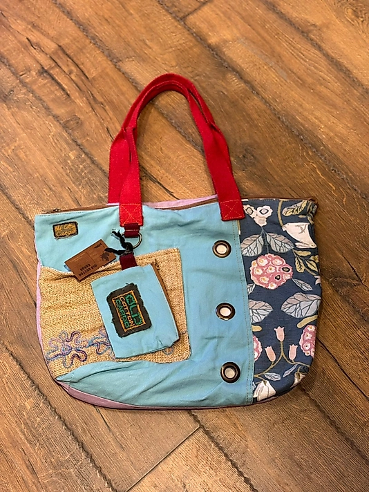 Old Cotton Vintage Salaş Çok Renkli Orta Boy Günlük Seyahat Gezi Omuz Çantası 36cmx34cm