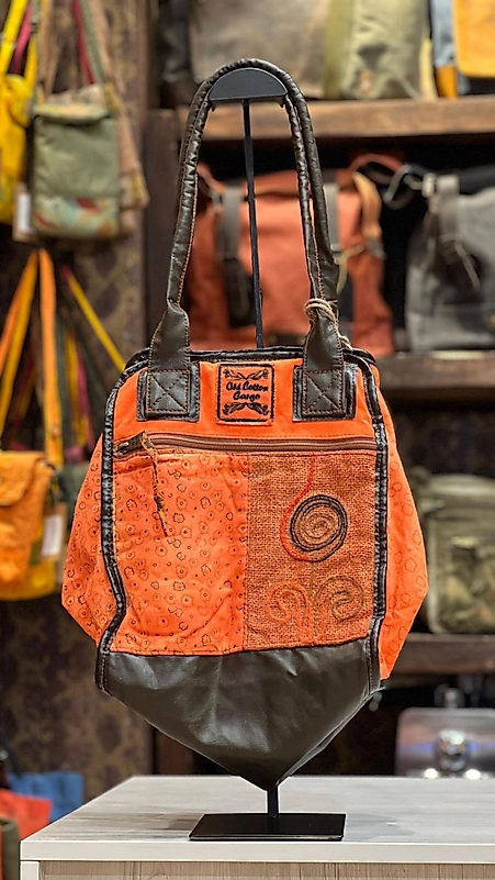 Old Cotton Kaliteli Organik Vintage Büyük Desenli Kadın Omuz Çantası Sangay model