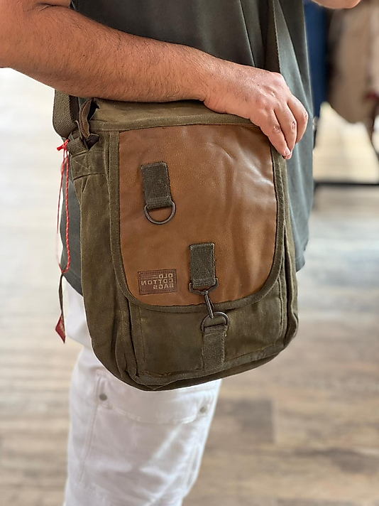 Old Cotton Vintage Salaş Kaliteli Unisex Taşlanmış Kumaş Okul Gezi Postacı Çantası 27x33cm