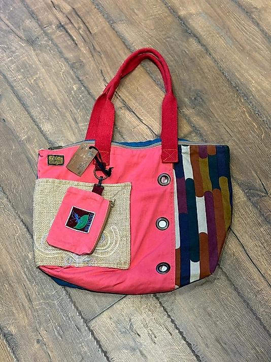 Old Cotton Vintage Salaş Çok Renkli Orta Boy Günlük Seyahat Gezi Omuz Çantası 36cmx34cm