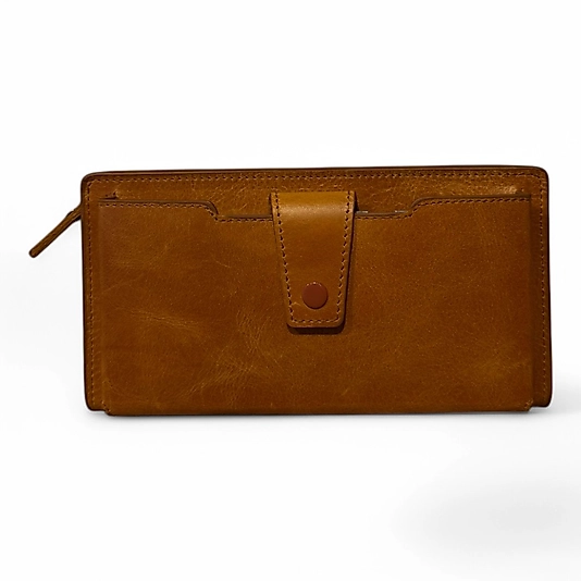 Hakiki Eskitme Deri (Renk:Camel) Unisex Cüzdan Telefon Bölmeli