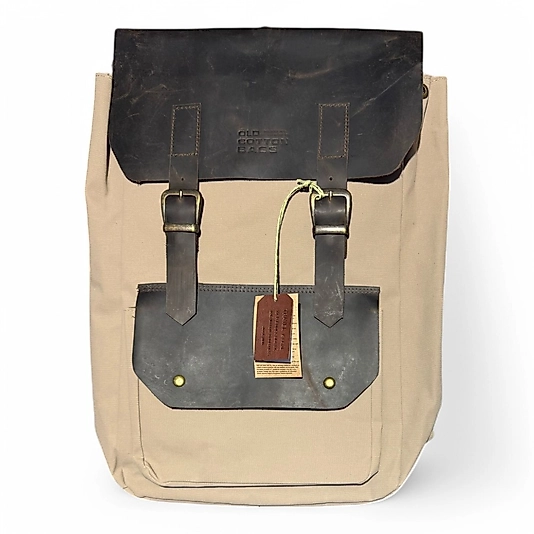 Old Cotton Vintage Kanvas Deri Su Geçirmez Unisex Laptop Bölmeli Okul Seyahat Kamp Sırt Çantası 31 cm X 44 cm