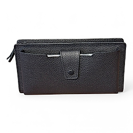 Hakiki Eskitme Deri (Renk:Siyah) Unisex Cüzdan Telefon Bölmeli