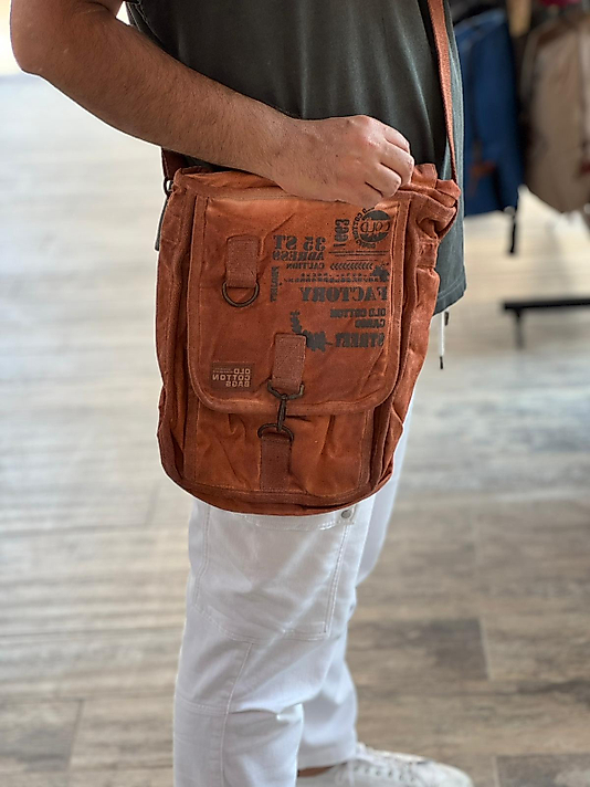 Old Cotton Vintage Salaş Kaliteli Unisex Taşlanmış Kumaş Okul Gezi Postacı Çantası 27x33cm