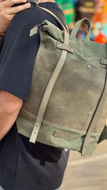 Old Cotton Vintage Kanvas Deri (Su Geçirmez) Unisex Seyahat Kamp Sırt Çantası 35 cm X 45 cm