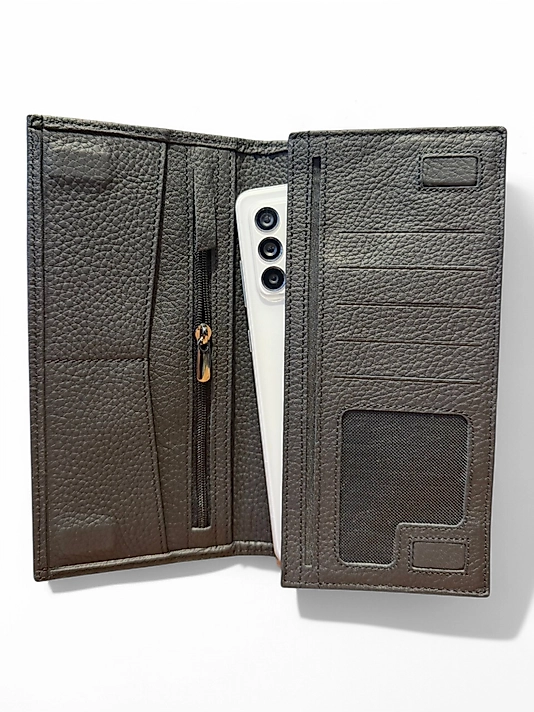 Hakiki Deri (Renk:Mat Siyah) Unisex Cüzdan Telefon Bölmeli