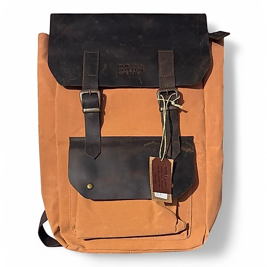Old Cotton Vintage Kanvas Deri Su Geçirmez Unisex Laptop Bölmeli Okul Seyahat Kamp Sırt Çantası 31 cm X 44 cm