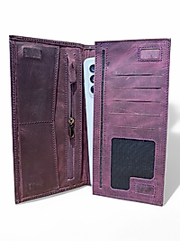 Hakiki Eskitme Deri (Renk:Antik Mor) Unisex Cüzdan Telefon Bölmeli