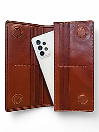 Hakiki Eskitme Deri (Renk:Antik kızıl) Unisex Cüzdan Telefon Bölmeli