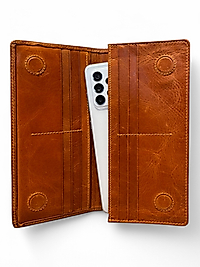 Hakiki Eskitme Deri (Renk:Camel) Unisex Cüzdan Telefon Bölmeli