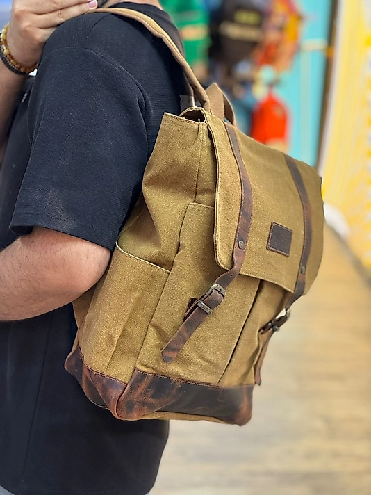 Old Cotton Vintage Kanvas Deri Su Geçirmez Unisex Laptop Bölmeli Okul Seyahat Kamp Sırt Çantası 35 cm X 40 cm