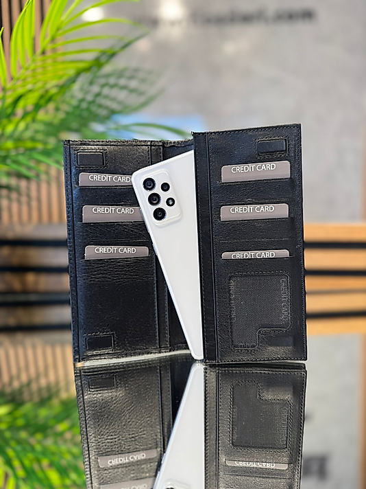 Hakiki Deri (Renk: Floter Siyah) Unisex Cüzdan Telefon Bölmeli