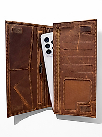 Hakiki Eskitme Deri (Renk:Taba) Unisex Cüzdan Telefon Bölmeli