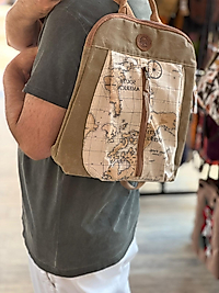 Old Cotton Vintage Kanvas  (Su Geçirmez) Unisex Seyahat Kamp Sırt Çantası 38 cm X 30 cm