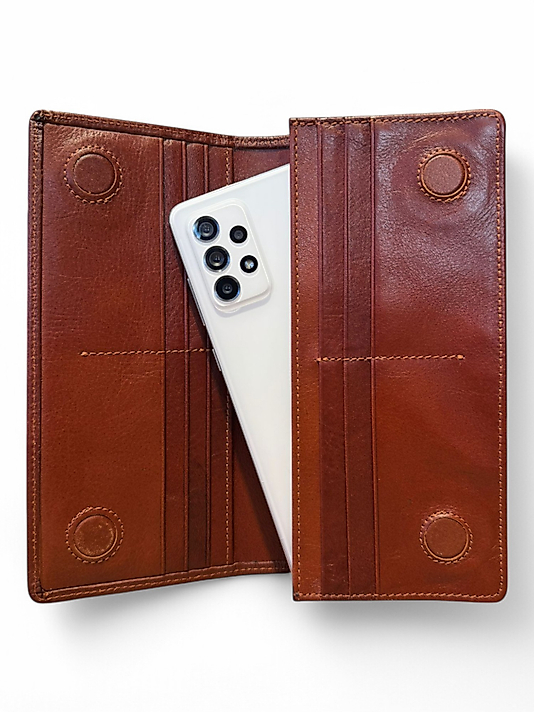 Hakiki Eskitme Deri (Renk:Antik kızıl) Unisex Cüzdan Telefon Bölmeli