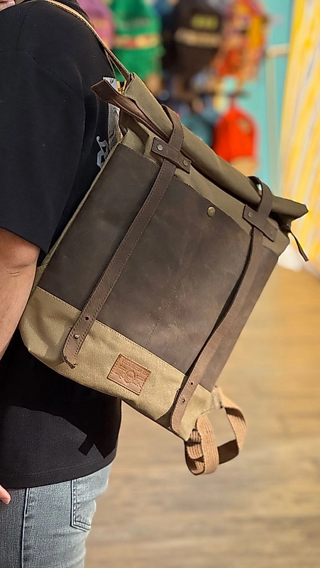 Old Cotton Vintage Kanvas Deri (Su Geçirmez) Unisex Seyahat Kamp Sırt Çantası 35 cm X 45 cm